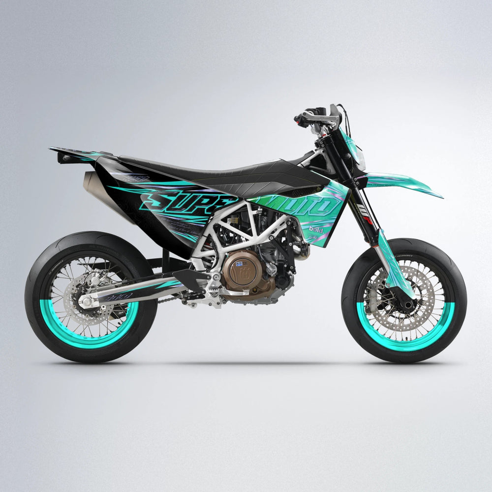 VELOCITY Husqvarna 701 supermoto graphics kit in Cyan & Green