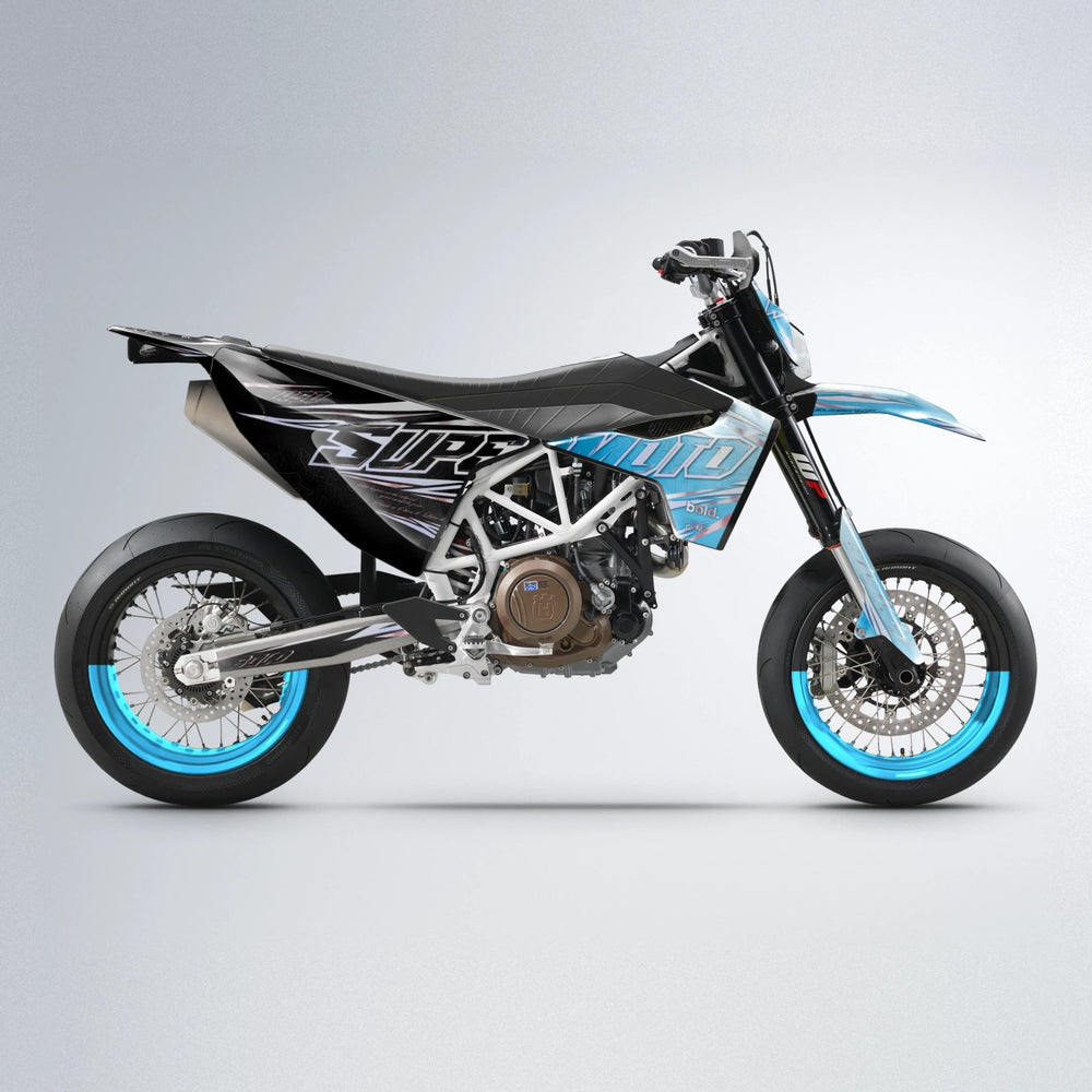 VELOCITY Husqvarna 701 supermoto graphics kit in Light Blue & White