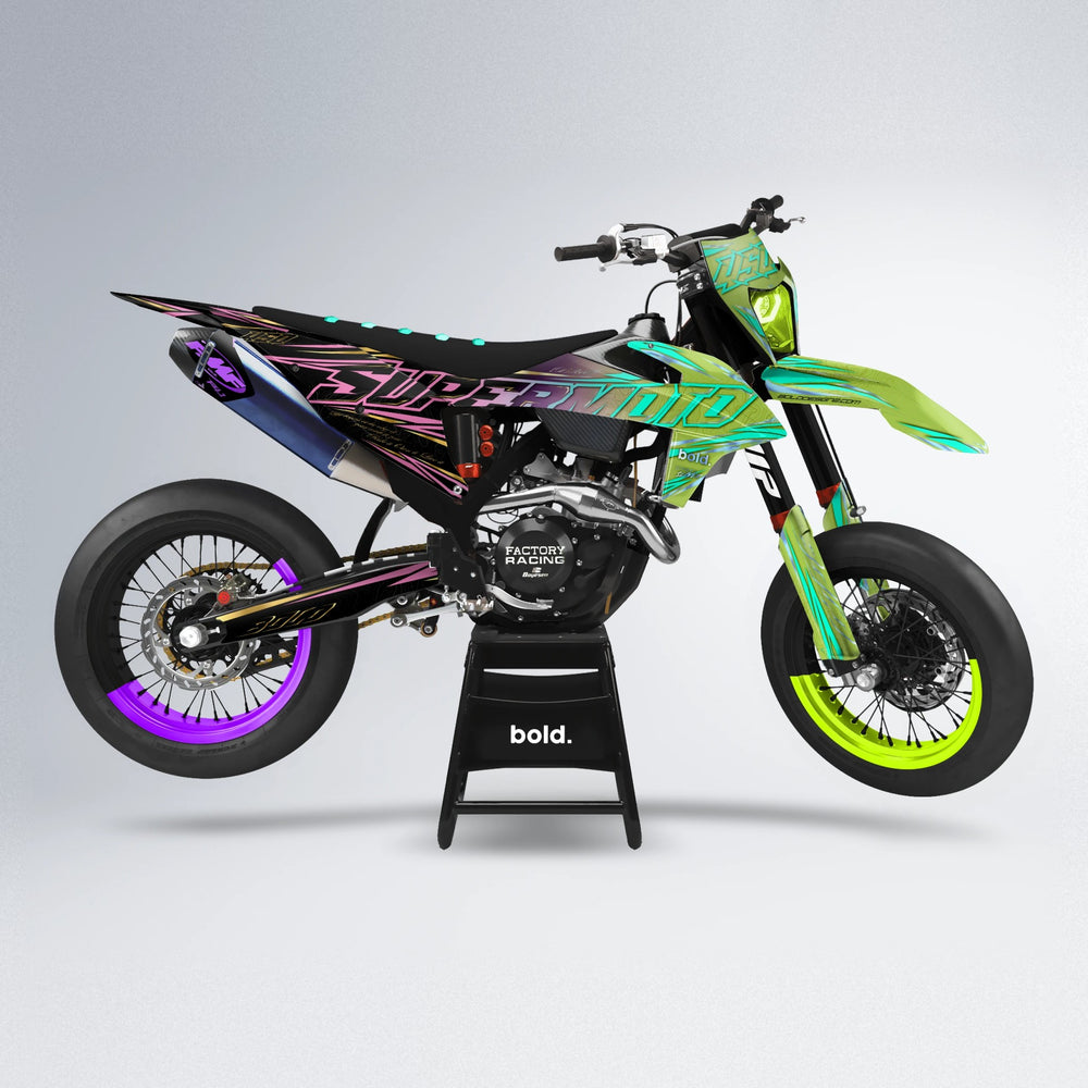 VELOCITY supermoto graphics kit in Purple & Fluo Yellow