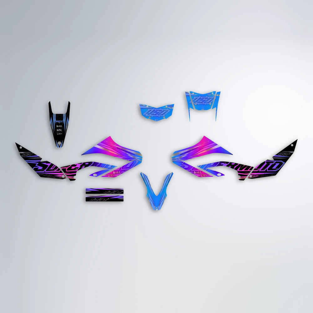 VELOCITY Yamaha WR 125X graphics kit parts layout in Blue Purple Fade