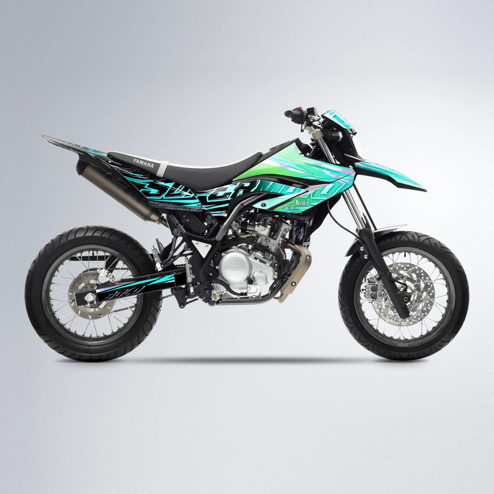 VELOCITY Yamaha WR 125X supermoto graphics kit in Cyan & Green