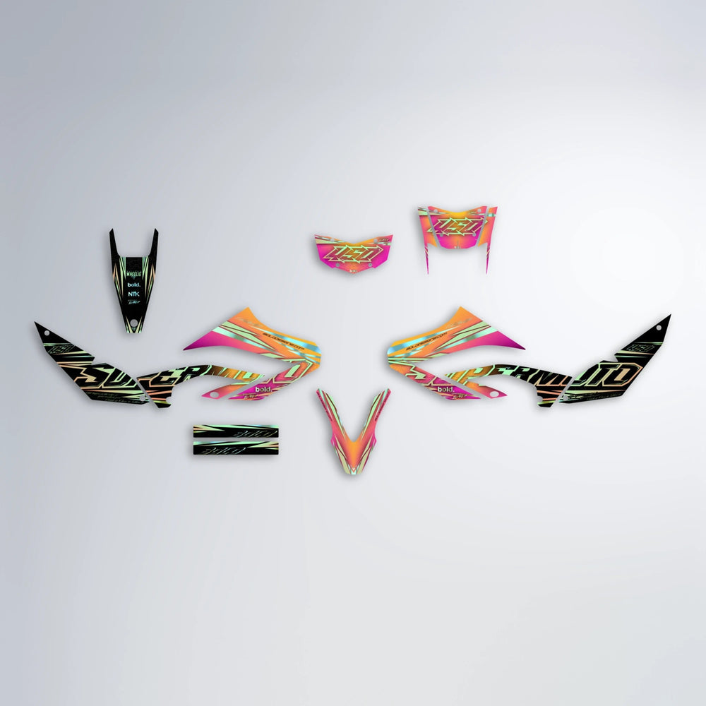 VELOCITY Yamaha WR 125X graphics kit parts layout in Pink & Yellow