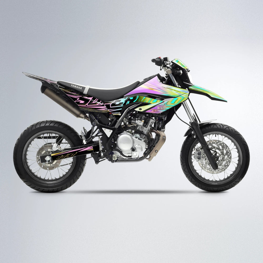 VELOCITY Yamaha WR 125X supermoto graphics kit in Purple & Yellow