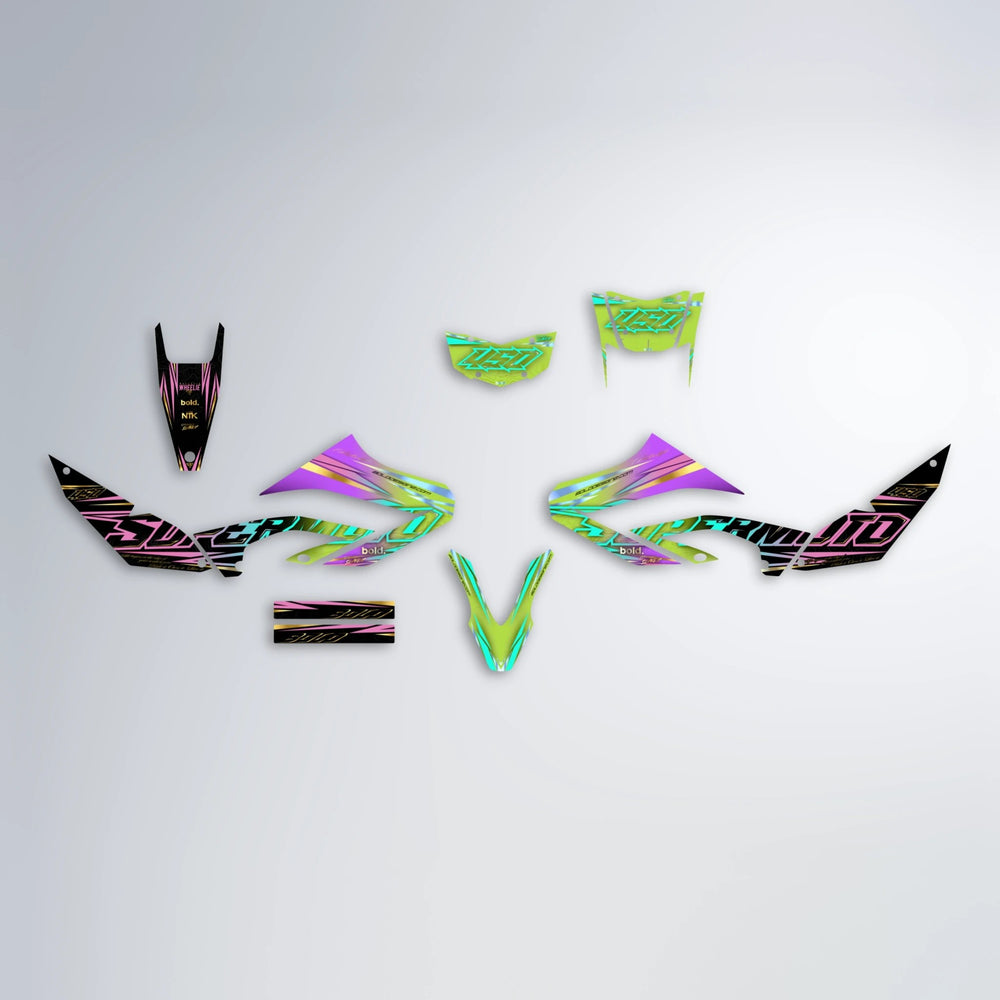 VELOCITY Yamaha WR 125X graphics kit parts layout in Purple & Yellow