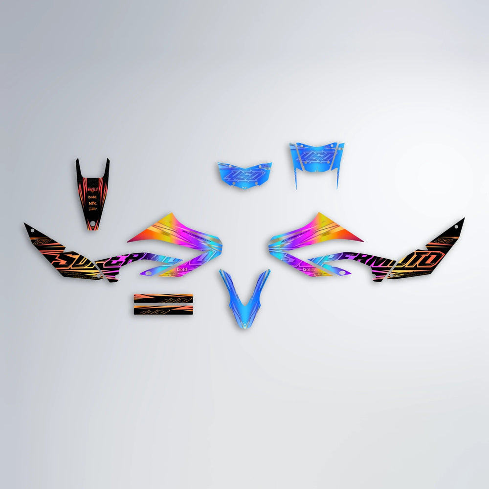 VELOCITY Yamaha WR 125X graphics kit parts layout in Sunset Fade
