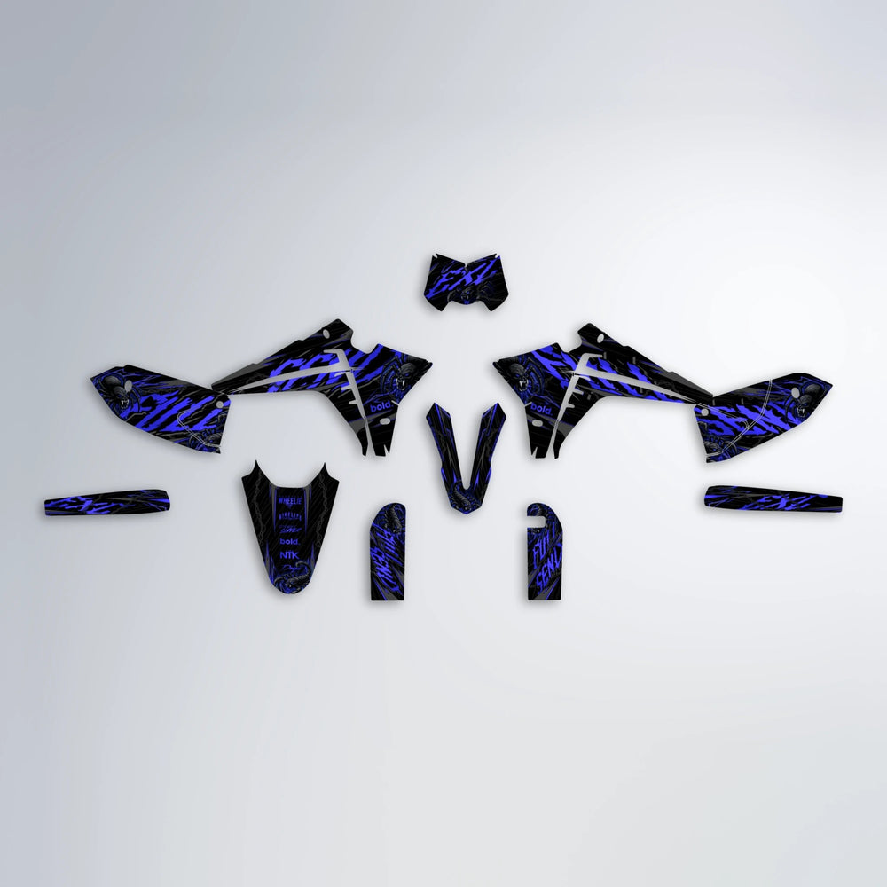 VENOM Fantic graphics kit parts layout in Blue