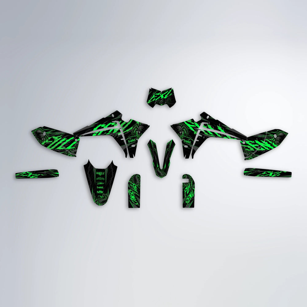 VENOM Fantic graphics kit parts layout in Green