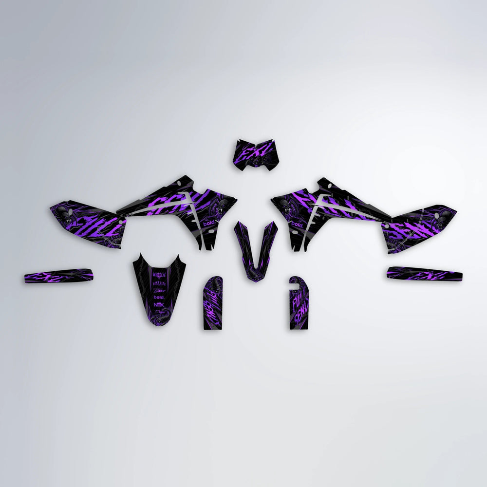VENOM Fantic graphics kit parts layout in Purple