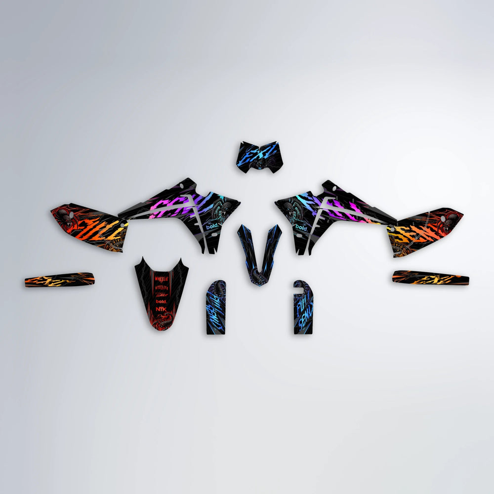 VENOM Fantic graphics kit parts layout in Sunset Fade