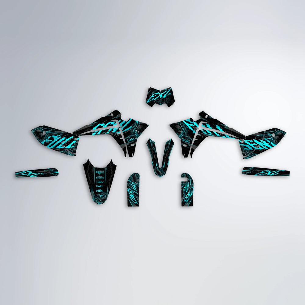 VENOM Fantic graphics kit parts layout in Teal