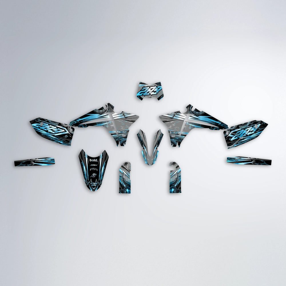 VIPER Fantic graphics kit parts layout in Light Blue & White
