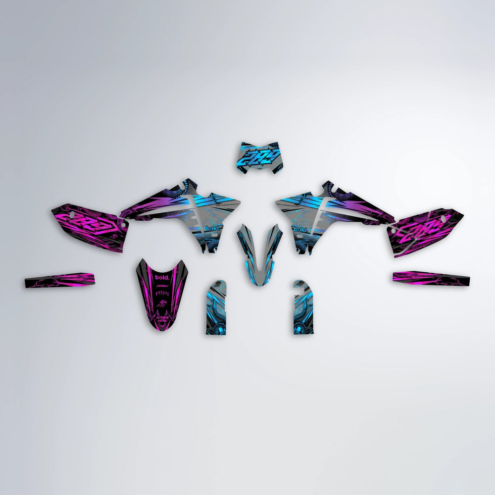 VIPER Fantic graphics kit parts layout in Pink & Light Blue