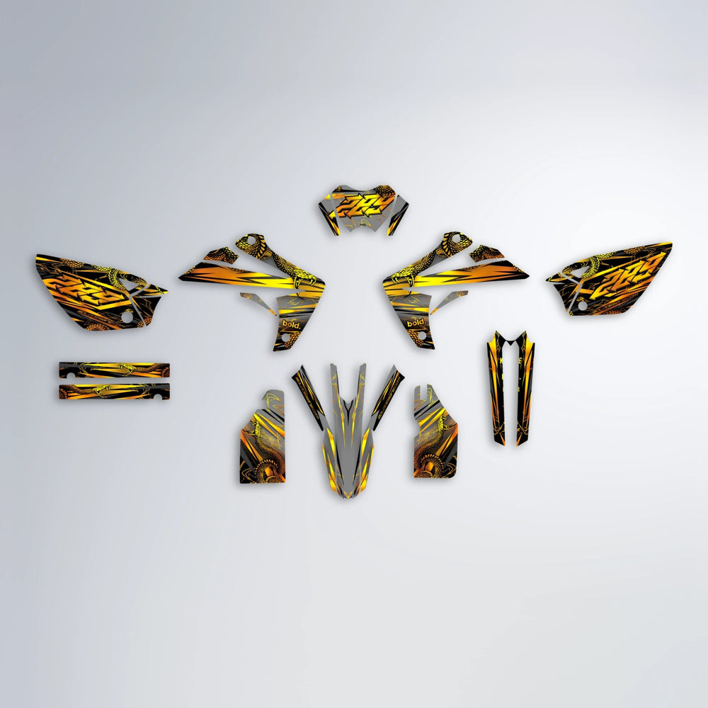 VIPER Rieju MRT graphics kit parts layout in Orange & Yellow