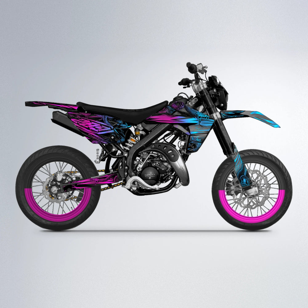 VIPER Rieju MRT supermoto graphics kit in Pink & Light Blue