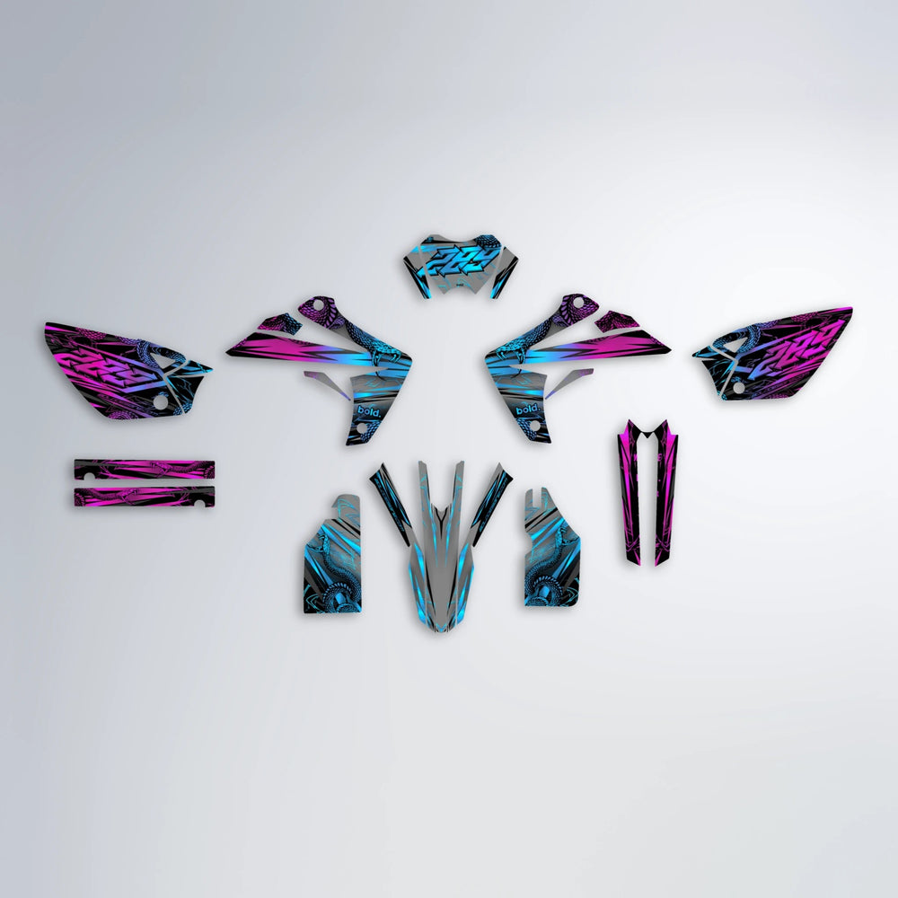 VIPER Rieju MRT graphics kit parts layout in Pink & Light Blue