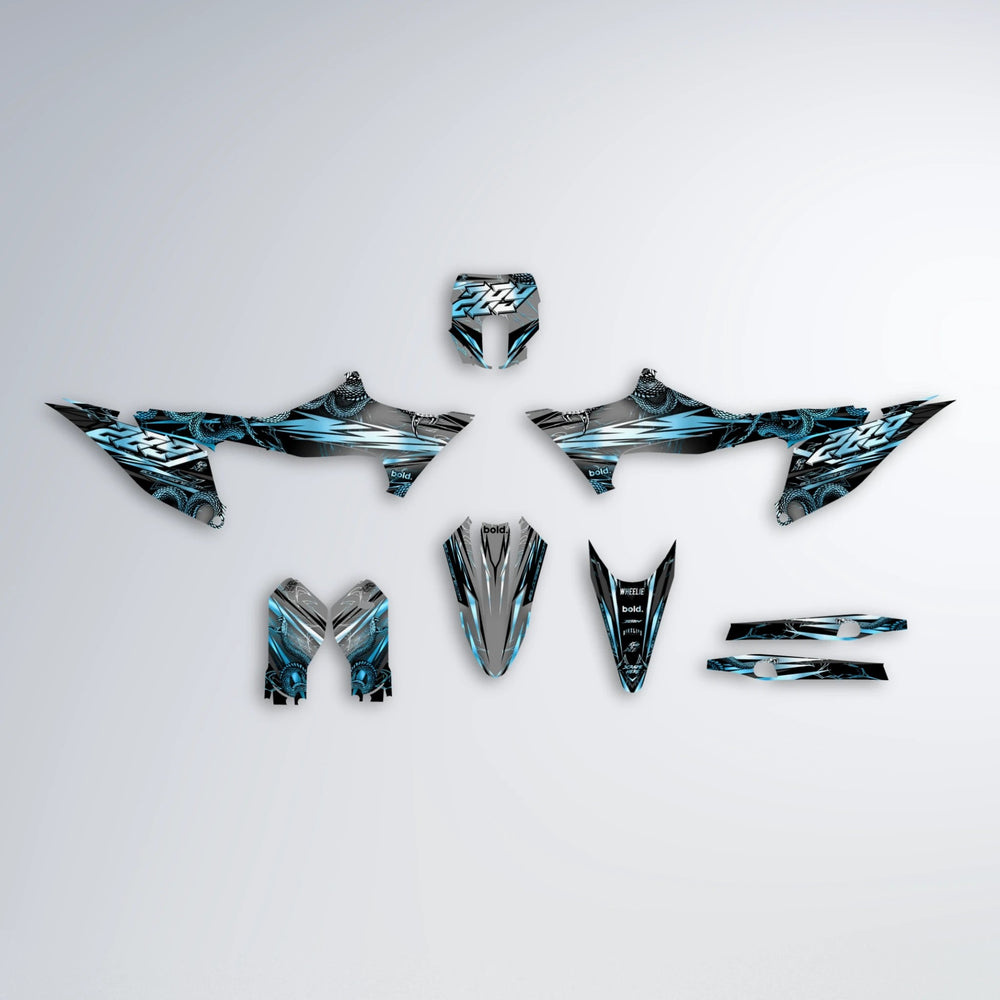 VIPER Stark Varg MX graphics kit parts layout in Light Blue & White