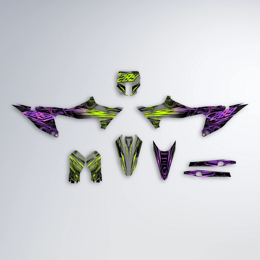 VIPER Stark Varg MX graphics kit parts layout in Purple & Yellow