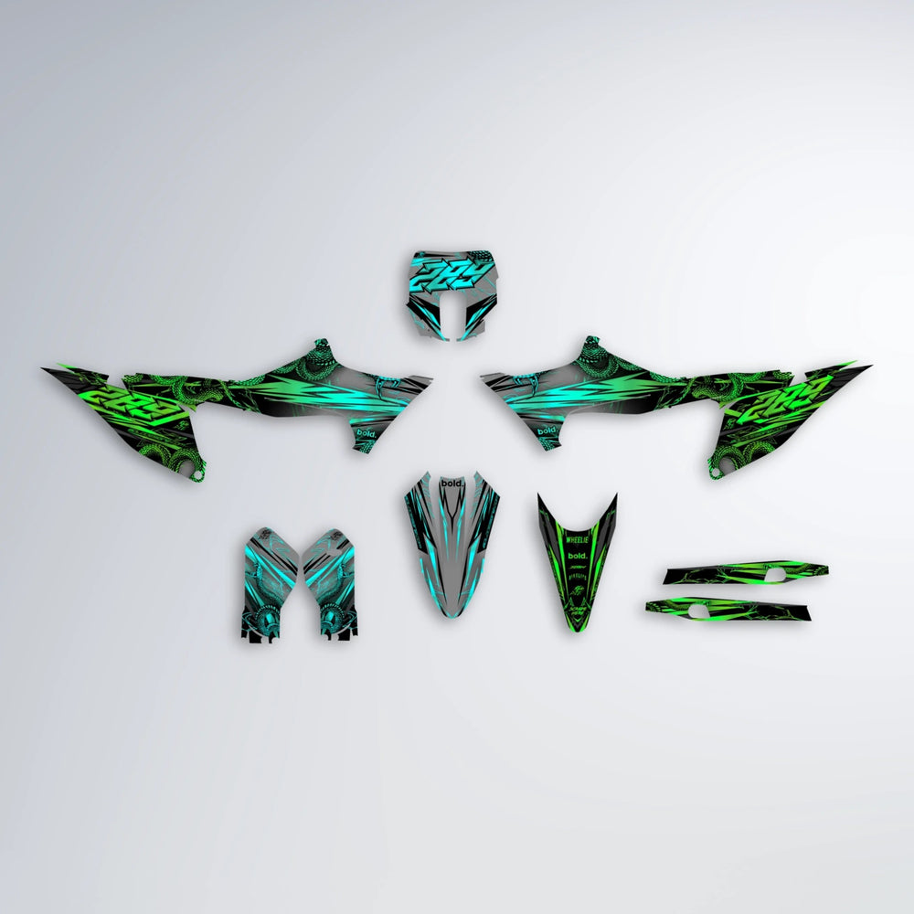 VIPER Stark Varg SM graphics kit parts layout in Cyan & Green