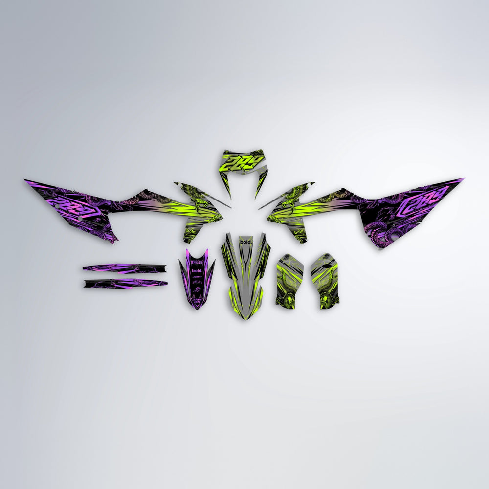VIPER graphics kit parts layout in Purple & Fluo Yellow