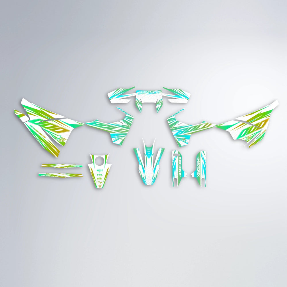 VITALY Husqvarna 701 graphics kit parts layout in Cyan & Green