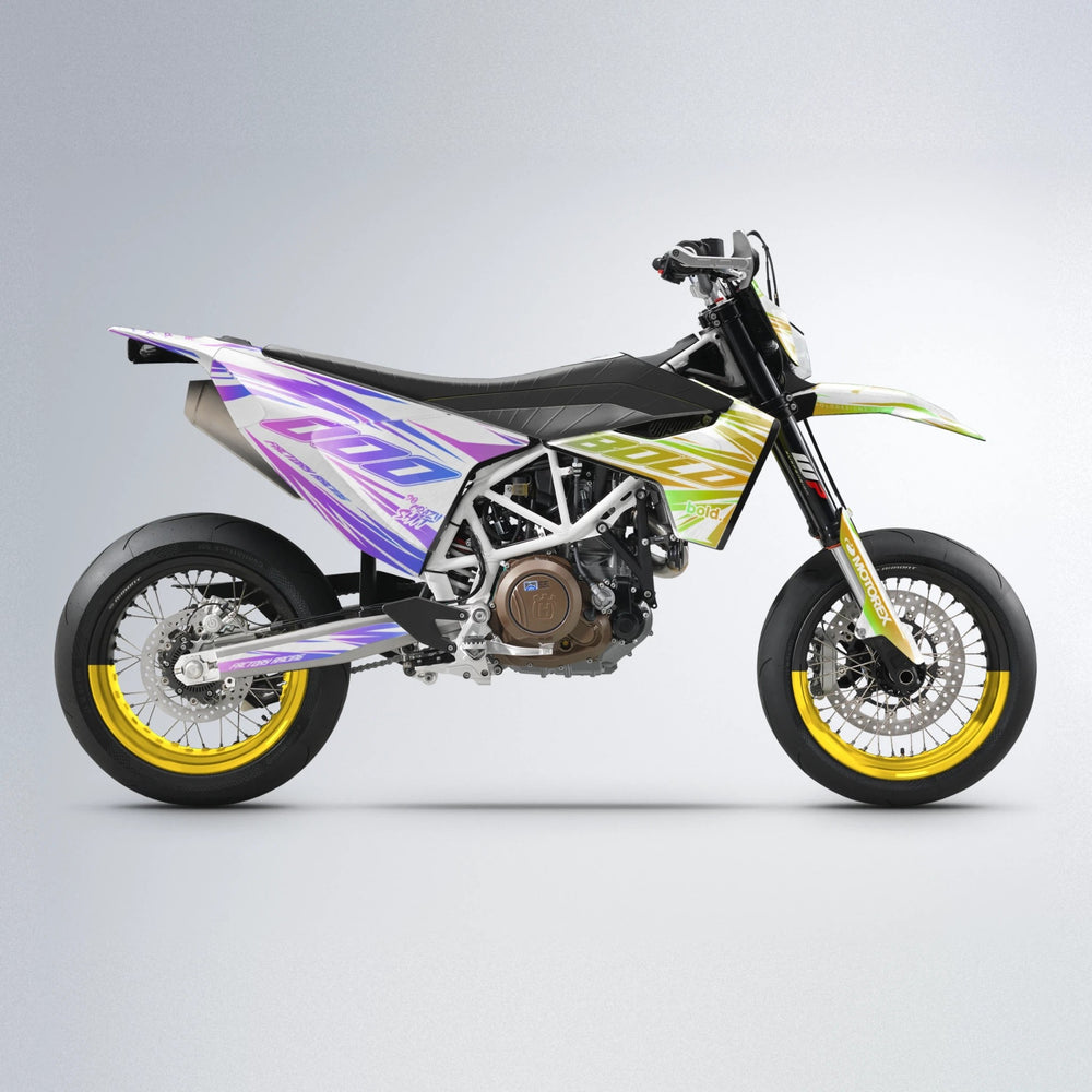 VITALY Husqvarna 701 supermoto graphics kit in Purple & Yellow