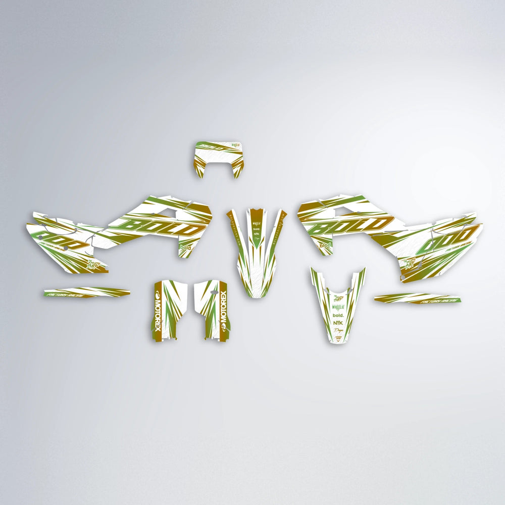 VITALY Husqvarna FE/TE graphics kit parts layout in Olive