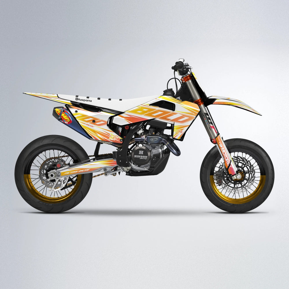 VITALY Husqvarna FE/TE supermoto graphics kit in Orange & Yellow