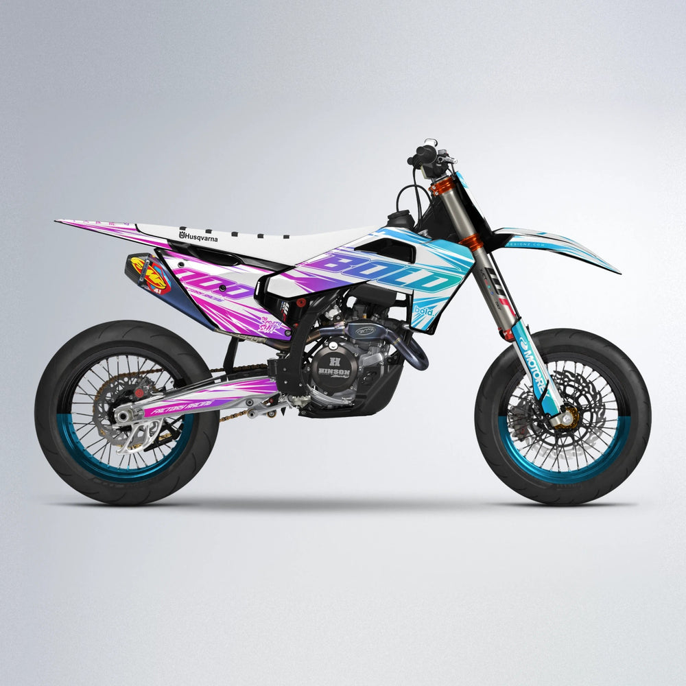 VITALY Husqvarna FE/TE supermoto graphics kit in Pink & Light Blue
