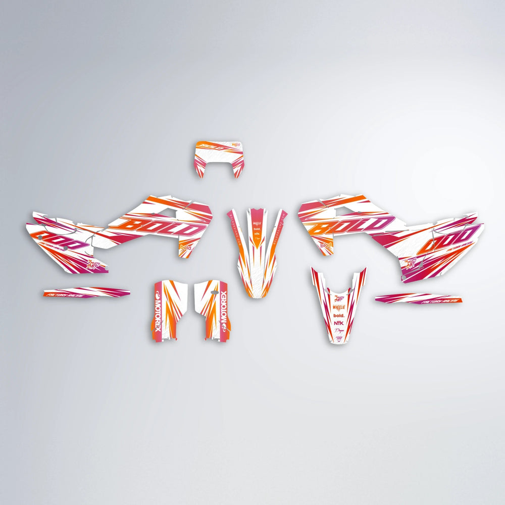 VITALY Husqvarna FE/TE graphics kit parts layout in Red & Orange