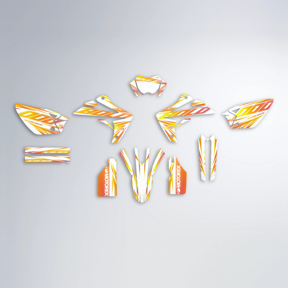 VITALY Rieju MRT graphics kit parts layout in Orange & Yellow