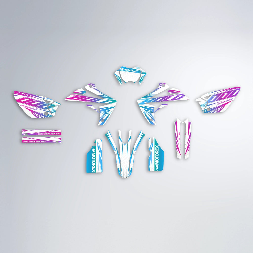 VITALY Rieju MRT graphics kit parts layout in Pink & Light Blue
