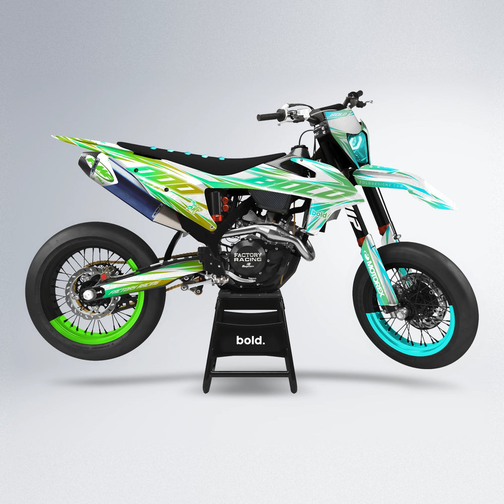 VITALY supermoto graphics kit in Cyan & Green