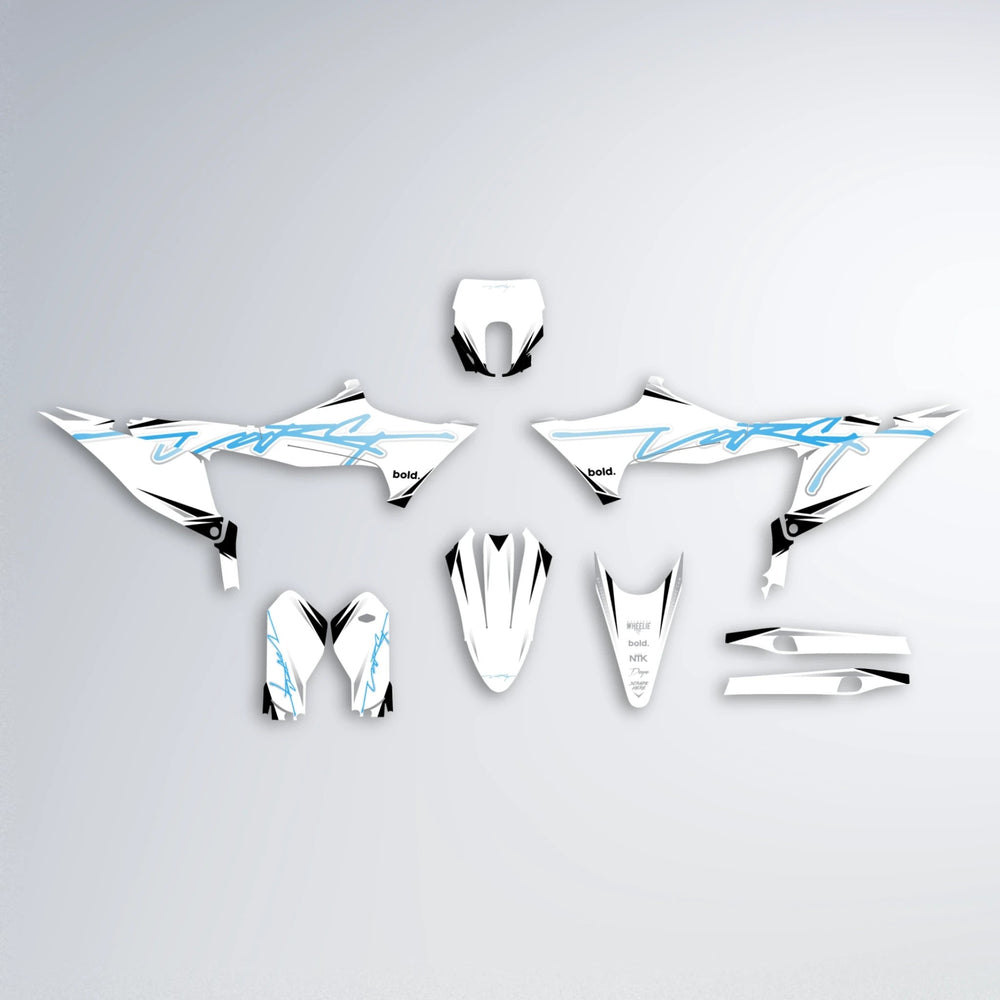 VOLTAGE Stark Varg MX graphics kit parts layout in Light Blue & White