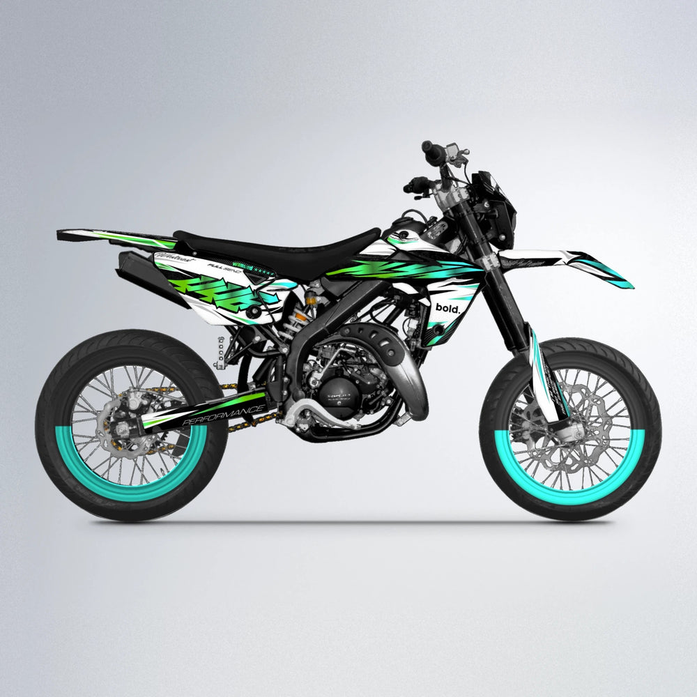 WESTCOAST Rieju MRT supermoto graphics kit in Cyan & Green