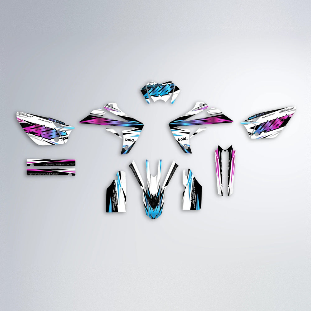 WESTCOAST Rieju MRT graphics kit parts layout in Pink & Light Blue