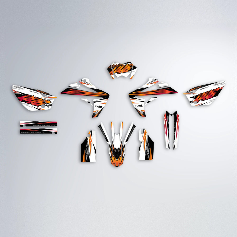 WESTCOAST Rieju MRT graphics kit parts layout in Red & Orange