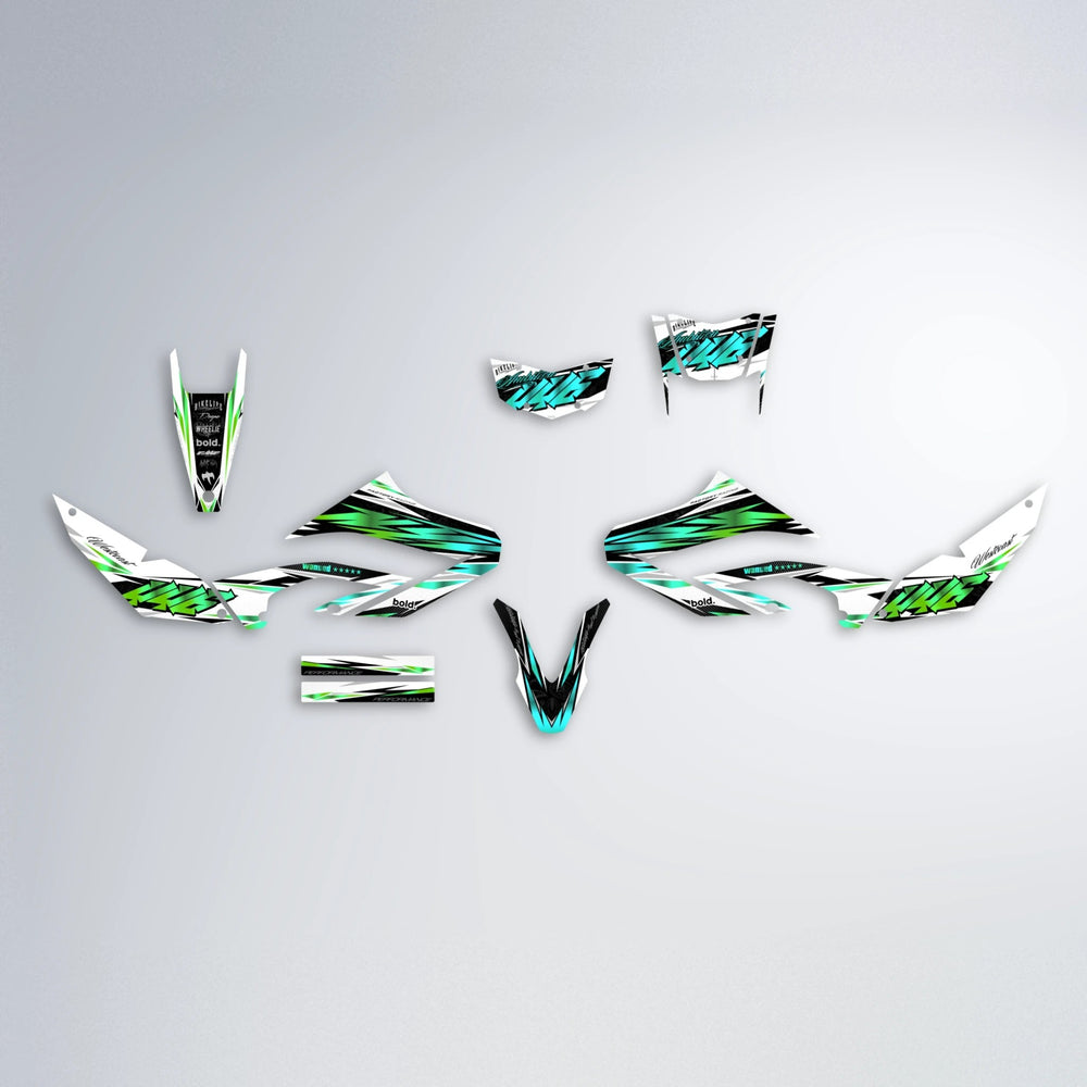 WESTCOAST Yamaha WR 125X graphics kit parts layout in Cyan & Green