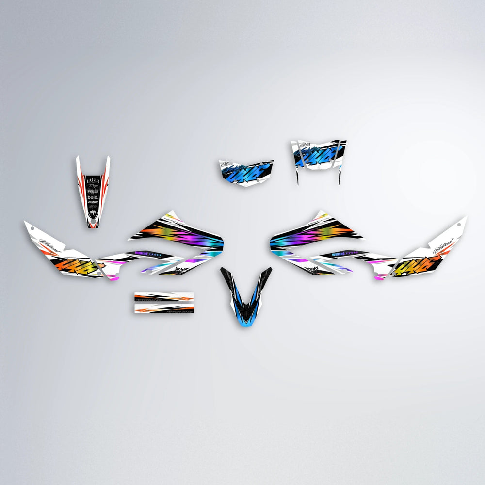 WESTCOAST Yamaha WR 125X graphics kit parts layout in Sunset Fade