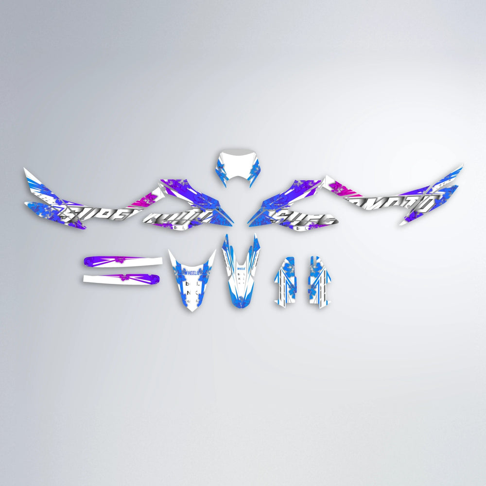 WNICOO Aprilia SX 125 graphics kit parts layout in Blue Purple Fade