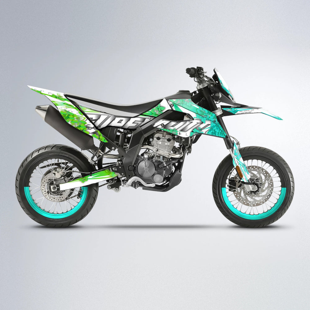 WNICOO Aprilia SX 125 supermoto graphics kit in Cyan & Green