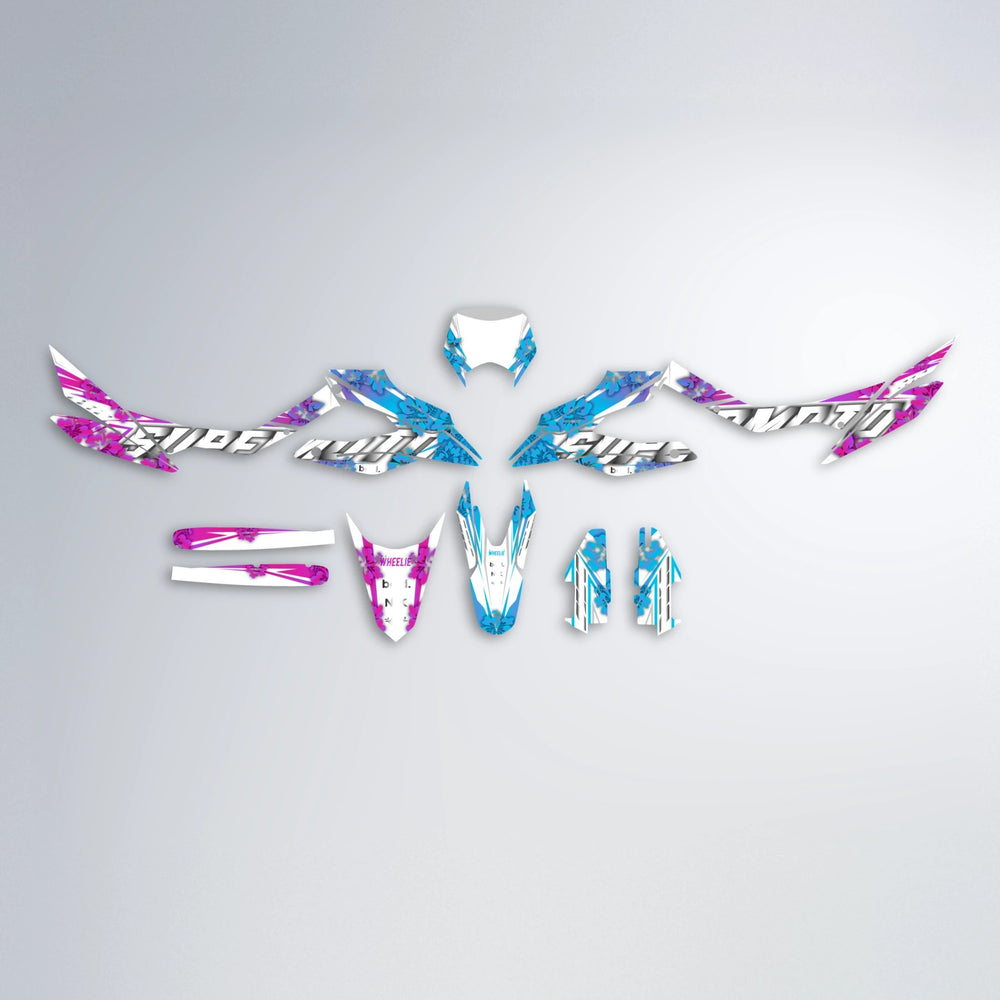 WNICOO Aprilia SX 125 graphics kit parts layout in Pink & Light Blue