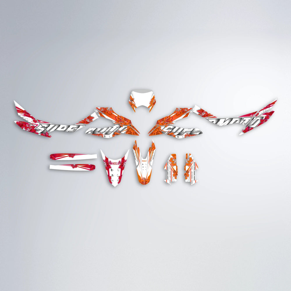 WNICOO Aprilia SX 125 graphics kit parts layout in Red & Orange
