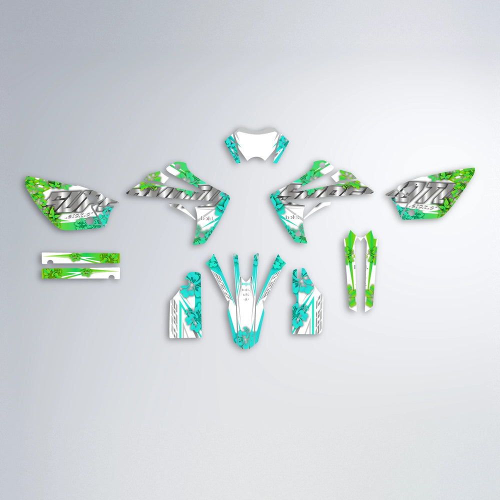 WNICOO Rieju MRT graphics kit parts layout in Cyan & Green