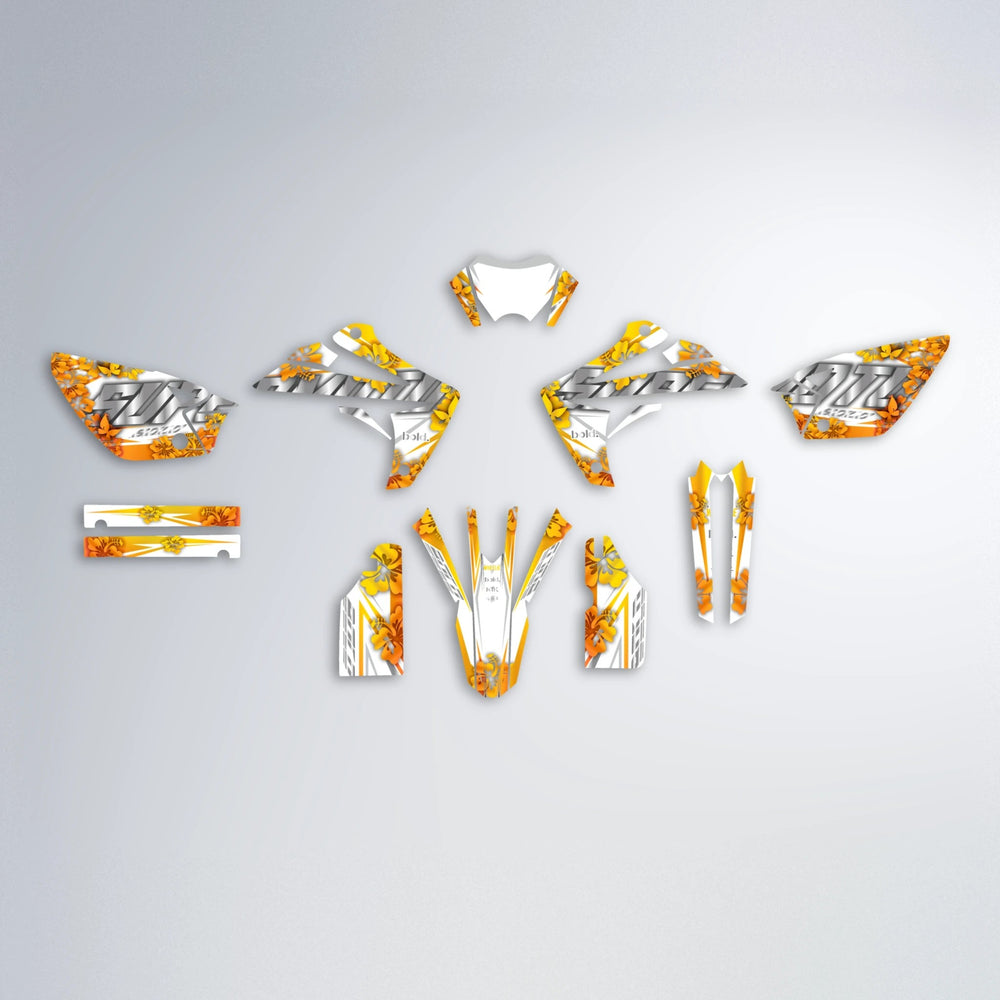 WNICOO Rieju MRT graphics kit parts layout in Orange & Yellow