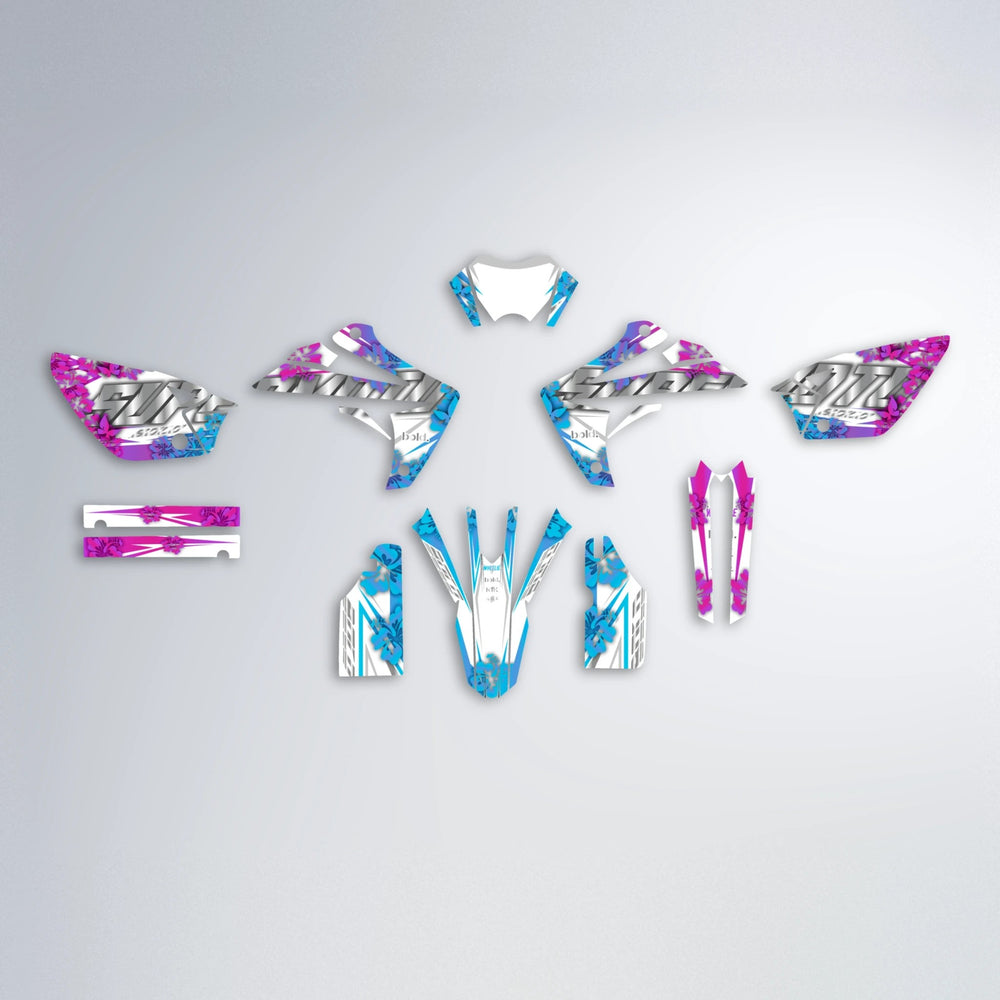 WNICOO Rieju MRT graphics kit parts layout in Pink & Light Blue
