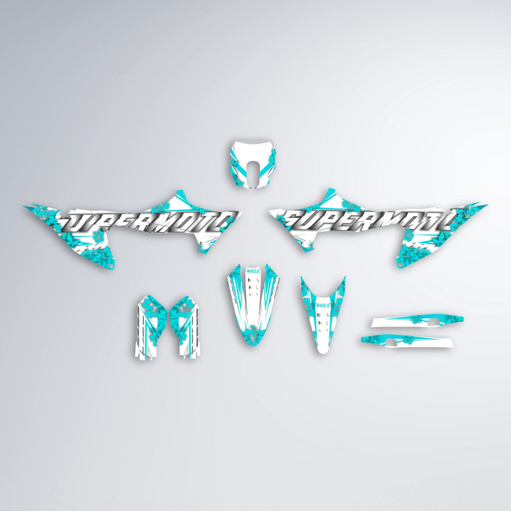 WNICOO Stark Varg MX graphics kit parts layout in Teal