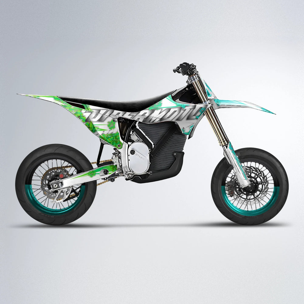 WNICOO Stark Varg SM supermoto graphics kit in Cyan & Green