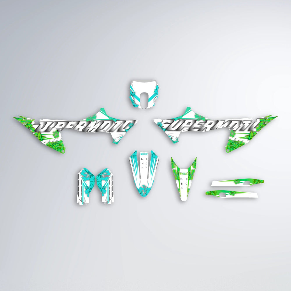 WNICOO Stark Varg SM graphics kit parts layout in Cyan & Green