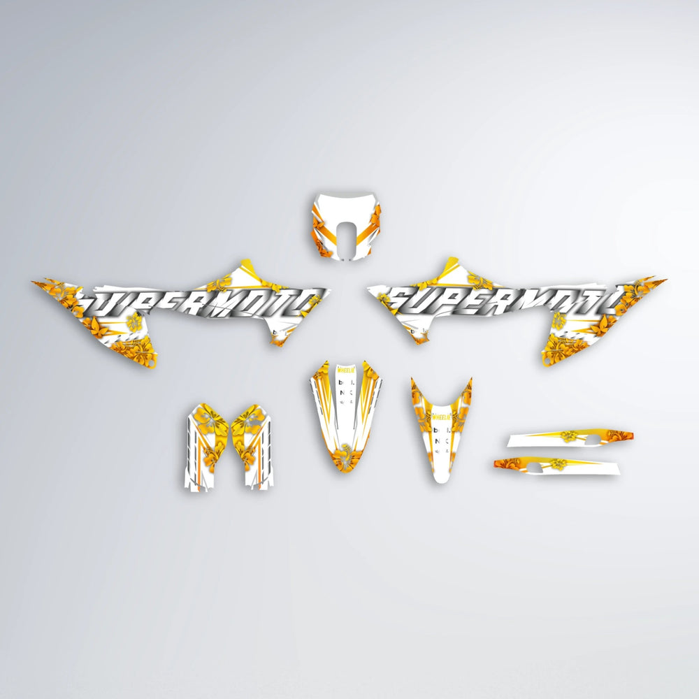 WNICOO Stark Varg SM graphics kit parts layout in Orange & Yellow