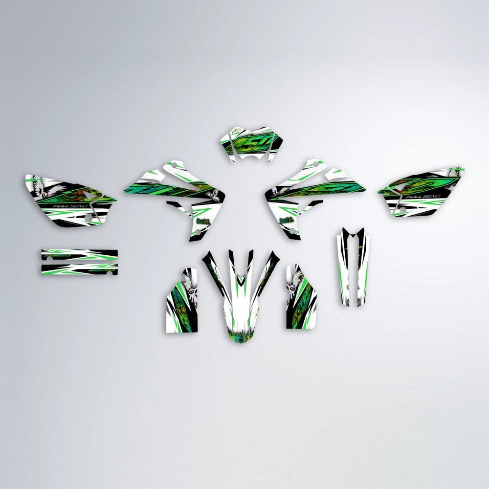 ZAPP Rieju MRT graphics kit parts layout in Green